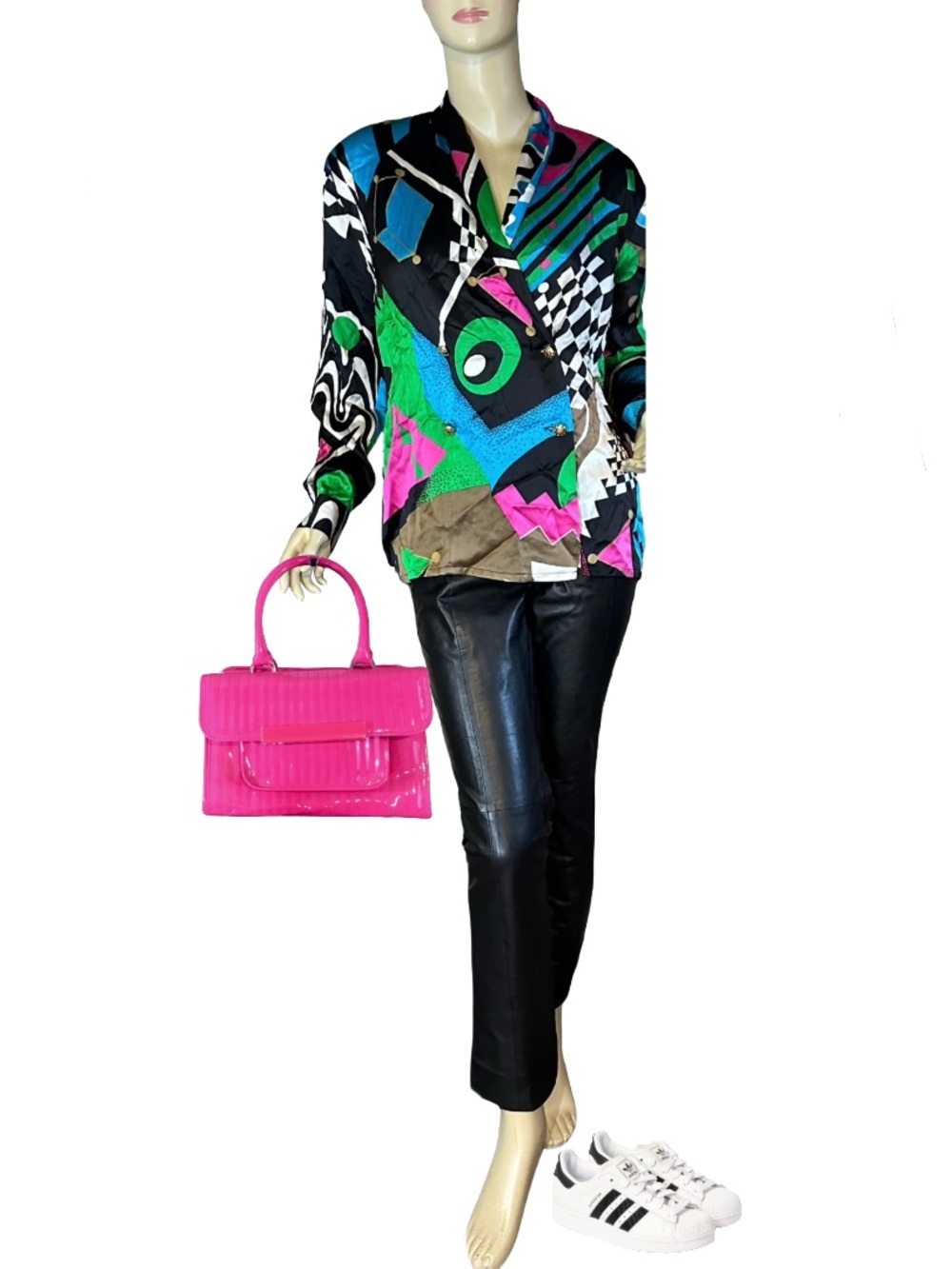 VINTAGE 80'S LOUIS FERAUD COLORFUL DOUBLE-BREASTED SILK BLOUSE (8)